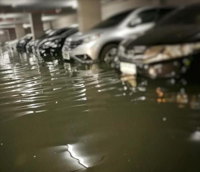 Black water, flooded parking lot